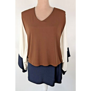 Travelers By Chico's Size XXS Dolman Sleeve Layered Top Blue Brown Color Block